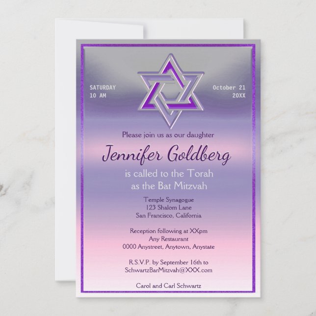 Invitation bat mitzvah (Devant)