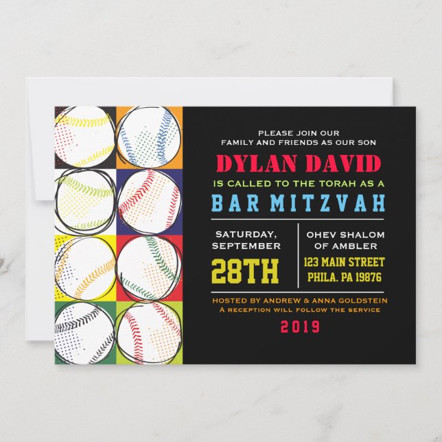 Invitation Bat mitzvah à thème Retro Baseball (Devant)