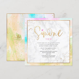 Invitation Bat mitzvah Abstrait Pastel Watercolor Waves