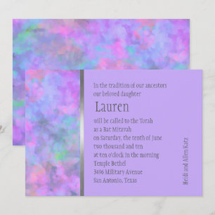 Invitation Bat mitzvah Abstrait violet rose bleu argenté
