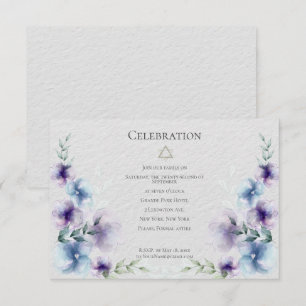 Invitation BAT MITZVAH   Aquarelle bleu et violet Floral 2
