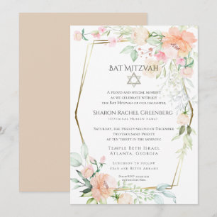 Invitation BAT MITZVAH   Aquarelle Flore ressort Verse 2