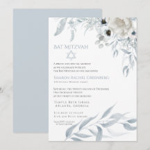 Bat mitzvah Aquarelle moderne bleu-duché Floral