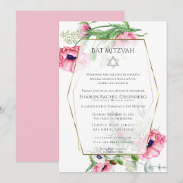 Invitation Bat mitzvah | Aquarelle Pink Poppies Verse 3
