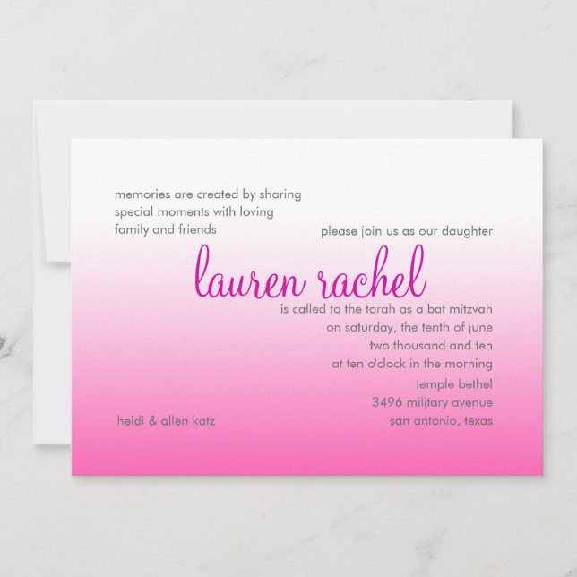 Invitation Bat mitzvah Argent et rose (Devant)