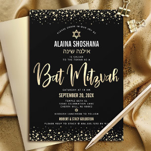 Invitation Bat mitzvah Black Gold Foil Parties scintillant Sc