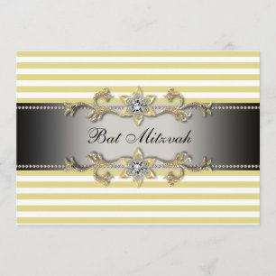 Invitation Bat mitzvah blanc jaune de rayure