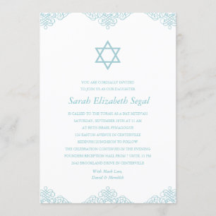 Invitation Bat mitzvah bleu élégant