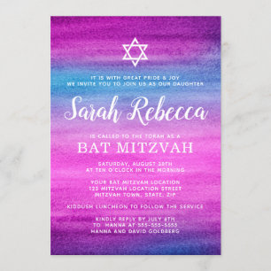 Invitation Bat mitzvah bleu et pourpre d'aquarelle