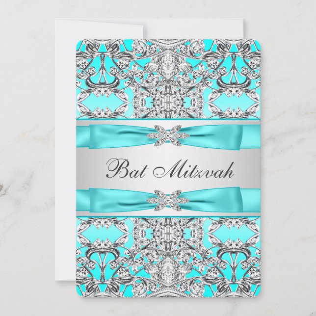 Invitation Bat mitzvah bleu turquoise (Devant)