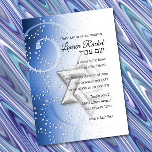 Invitation Bat mitzvah Blue Shimmer Star de David