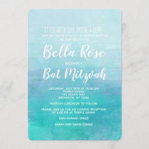 Invitation Bat mitzvah Blue Watercolor Ombre