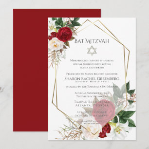 Invitation BAT MITZVAH   Bourgogne Peony Verse 3