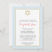 BAT MITZVAH chevron motif or brillant bleu