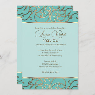 Invitation Bat mitzvah Choisir des couleurs Gold Filigree