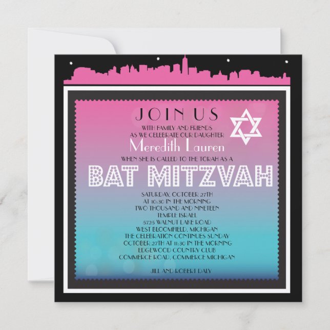 Invitation Bat mitzvah CLASSIQUE DE LA VOIE NAVIGA (Devant)