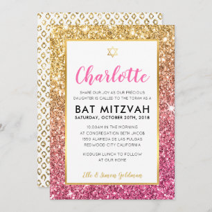 invitation BAT MITZVAH cool de luxe en or rose