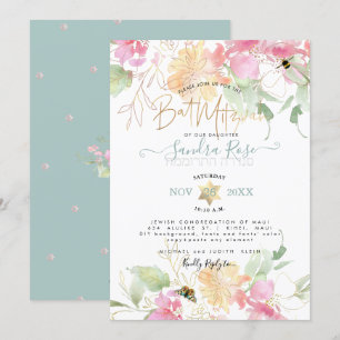 Invitation Bat mitzvah d'aquarelle PixDezines Blush Sweetpeas