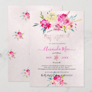 Invitation Bat mitzvah d'aquarelle PixDezines Summer Peonies