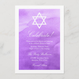 Invitation Bat mitzvah d'aquarelle violette