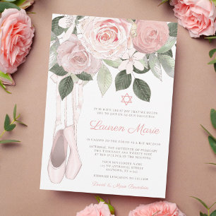 Invitation Bat mitzvah de Ballet Floral rose