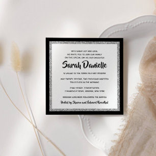 Invitation Bat mitzvah de brillance Black Silver Carré