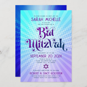Invitation Bat mitzvah de code QR Rétro Bleu pourpre Gradient
