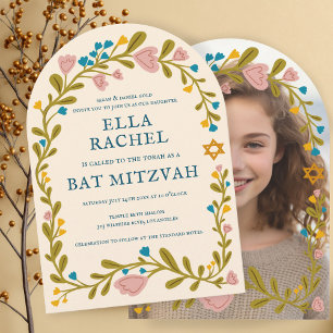 Invitation Bat mitzvah de couronne de fleurs photo personnali
