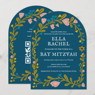Invitation Bat mitzvah de couronne florale Code QR personnali