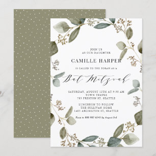 Invitation Bat mitzvah de couronnes d'Eucalyptus à aquarelle