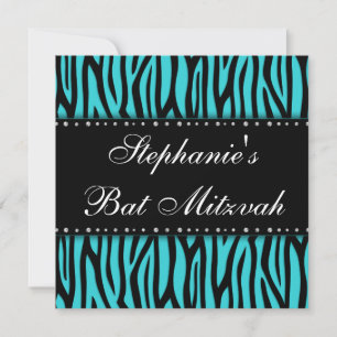 Invitation Bat mitzvah de diamants imprimés Zèbre bleu turquo