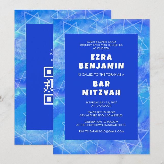 Invitation Bat mitzvah de la barre de CODE QR personnalisée (Devant / Derrière)