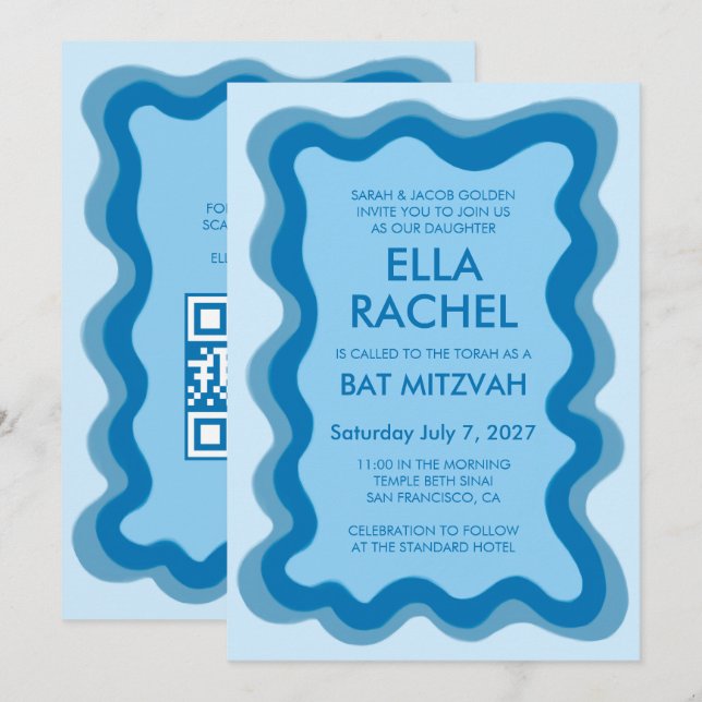 Invitation Bat mitzvah de la barre de CODE QR personnalisée m (Devant / Derrière)