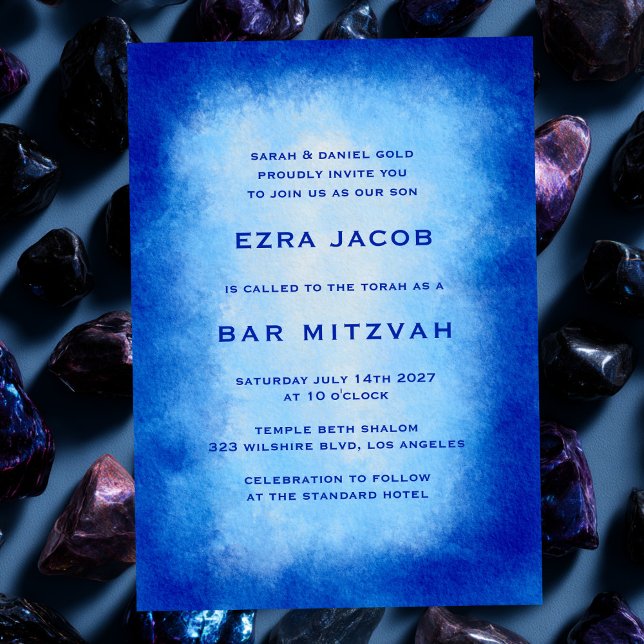 Invitation Bat mitzvah de la barre personnalisée du cadre d'a (Blue Watercolor Frame Custom Bar Bat Mitzvah Minimalist Simple Chic Invitation
)