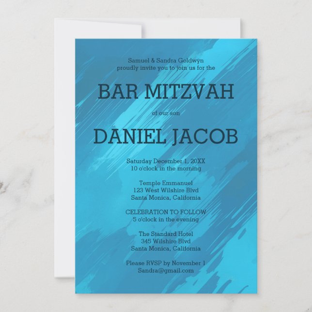 Invitation BAT MITZVAH de la BARRE personnalisée turquoise (Devant)