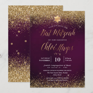 Invitation Bat mitzvah de la Parties scintillant d'or de Bour