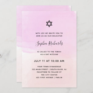 Invitation Bat mitzvah de l'aquarelle   de rose en pastel et
