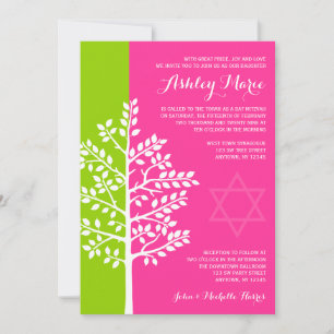 Invitation Bat mitzvah de l'arbre rose vert