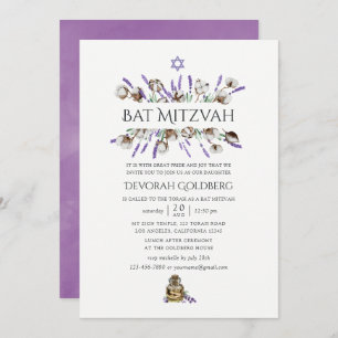 Invitation Bat mitzvah de lavande de coton aquarelle