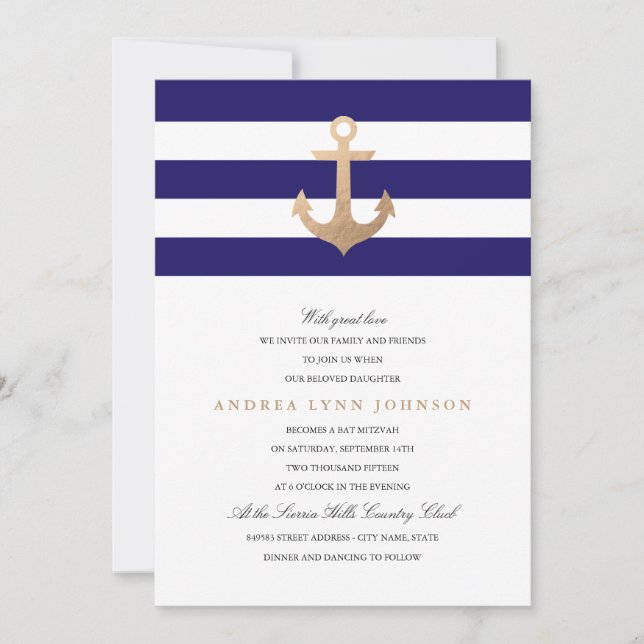 Invitation Bat mitzvah de marine (Devant)