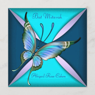 Invitation Bat mitzvah de papillon bleu Turquoise violet