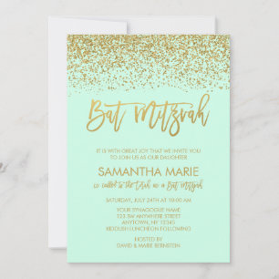 Invitation Bat mitzvah de Parties scintillant d'or Mint Faux