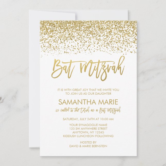 Invitation Bat mitzvah de Parties scintillant d'or moderne Wh (Devant)