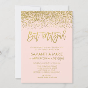 Invitation Bat mitzvah de Parties scintillant doré moderne Bl