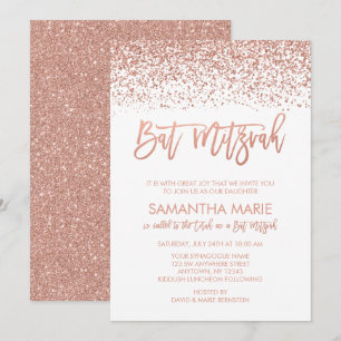 Invitation Bat mitzvah de Parties scintillant Rose moderne Go