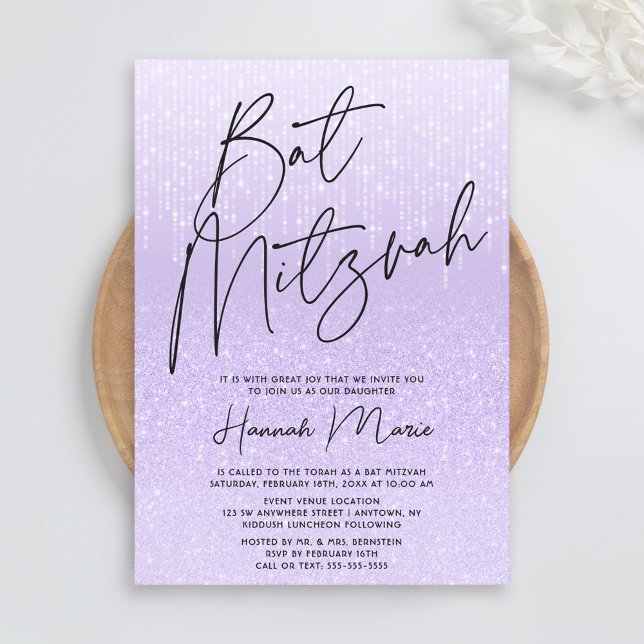Invitation Bat mitzvah de Parties scintillant violet chic (Créateur téléchargé)