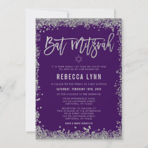 Invitation Bat mitzvah de Parties scintillant violet Silver F