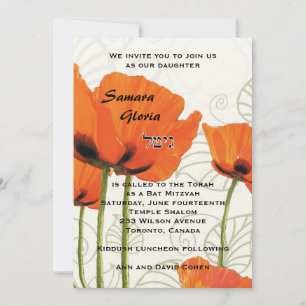 Invitation Bat mitzvah de pavot