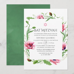 Invitation Bat mitzvah de pépites rose aquarelle