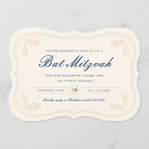 Invitation Bat mitzvah de script élégant